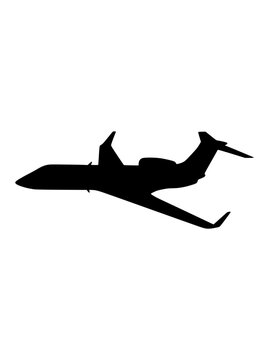 Private Jet Plane Silhouette Isolated on White Background