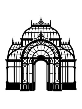 Ornate Victorian Greenhouse Silhouette Vector Illustration