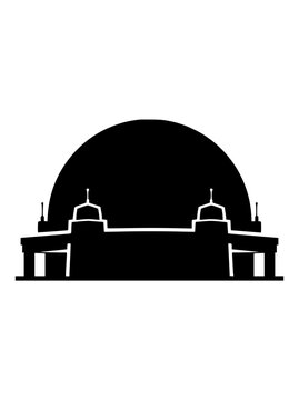 Silhouette of a futuristic domed building icon isolated on white background