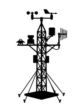 Silhouette of a meteorological weather station with sensors and measurement instruments