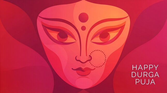 Happy Durga Puja Festival Celebration Greeting Background Template Design with Creative Goddess Durga Face Illustration