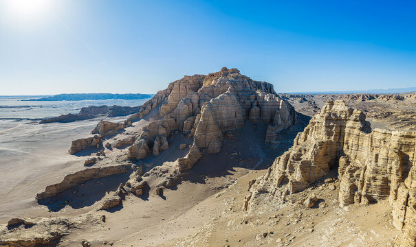 Aerial view of majestic yardang landforms in the Gobi Desert, Dahaidao, Xinjiang, China