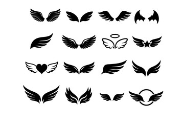 Naklejka premium Collection of Various Wing Designs in Black and White on a Minimalist Background