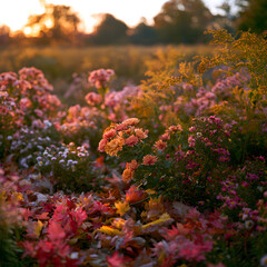 Obraz premium Warm, autumnal flowers in the background