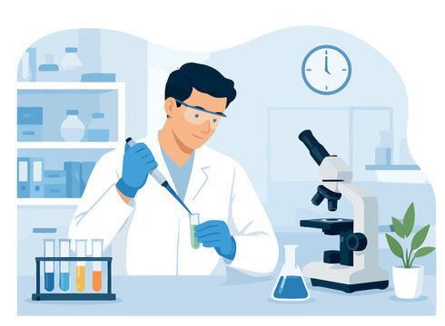 Vsai scientist conducting medical research and chemistry experiments in laboratory