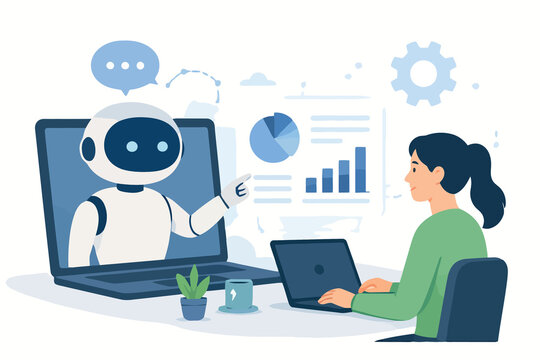 Vsai robot assistant helping woman analyze business data