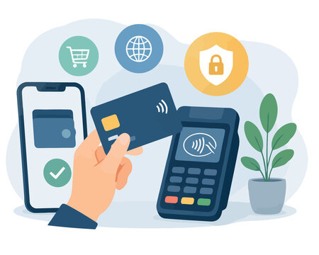 Vsai hand holding credit card making contactless payment