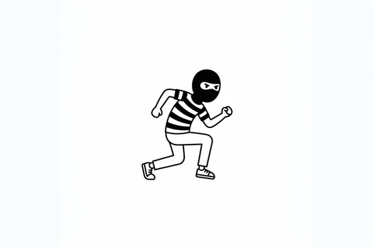 Thief running in striped shirt and mask line art vector
