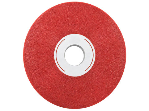 Circular red abrasive grinding wheel isolated on transparent background