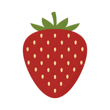 Minimalist vector illustration of a single red strawberry with green leaves on white background