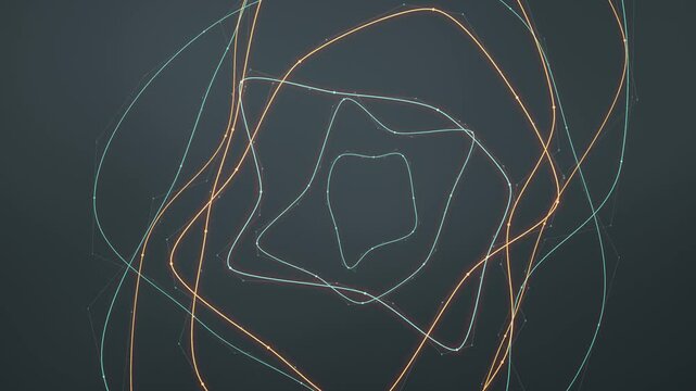 Morphing bezier curve outlines with control points and handles abstract vector motion background seamless loop in vibrant amber tones