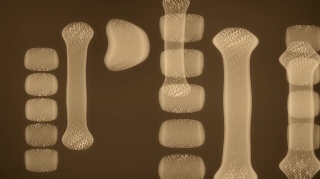 Abstract X-Ray Bone Structure Slowly Rotating With Trabecular Detail, Seamless Loop Medical Background in calm amber tones