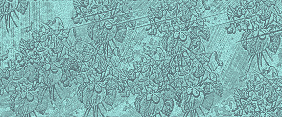 Abstract green floral pattern background, embossed botanical flower and leaf shapes texture for modern decorative graphic design