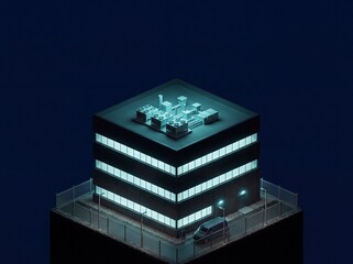 Obraz premium Isometric close-up of finished data center at night