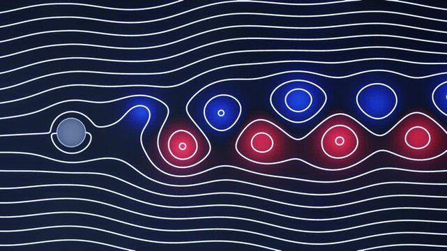 Karman Vortex Street Fluid Dynamics Simulation, Alternating Vortices and Streamlines, Seamless Loop in deep navy tones