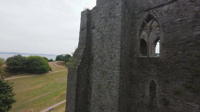 Aerial Drone View of Oystermouth Castle, Mumbles, Swansea, Wales