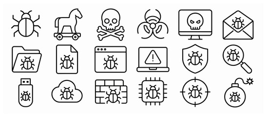 Collection of security and technology icons in line art style. © Kenn
