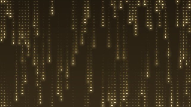 Falling digital code rain glowing streaks seamless loop in bright gold tones