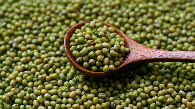Mung beans displayed for sale in supermarket aisle, showcasing fresh green legumes, healthy food ingredients and agricultural products for cooking, nutrition and sustainable grocery consumption