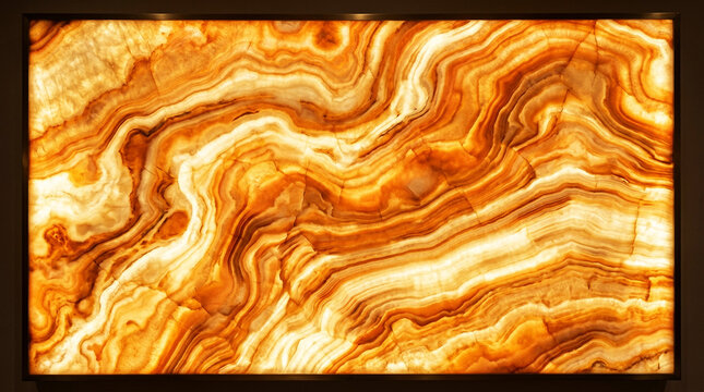 Backlit Golden Onyx Marble Slab with Natural Veined Texture