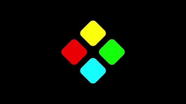 Animated gif video icon colorful rotating loading box on black background. Animation 4K