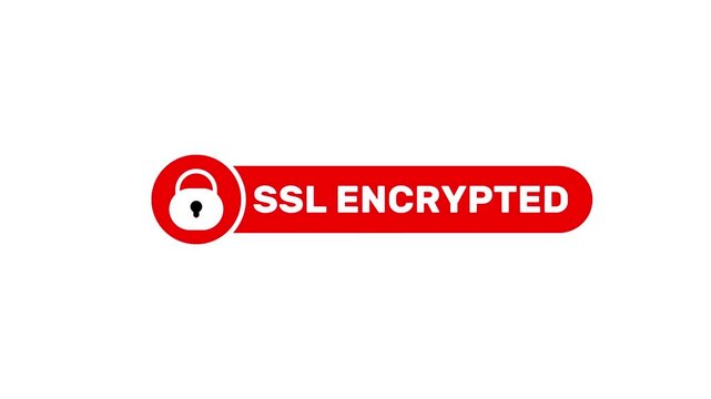 SSL Encrypted Badge Animation Purple Shield Padlock Security Icon Loop Isolated on White Background Motion Graphic