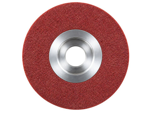 Circular red abrasive grinding wheel isolated on transparent background