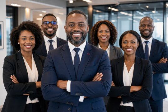 Confident African Business Leadership Team Standing Together in Modern Office