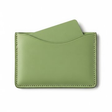 Minimalist sage green leather card holder wallet with a single inserted card
