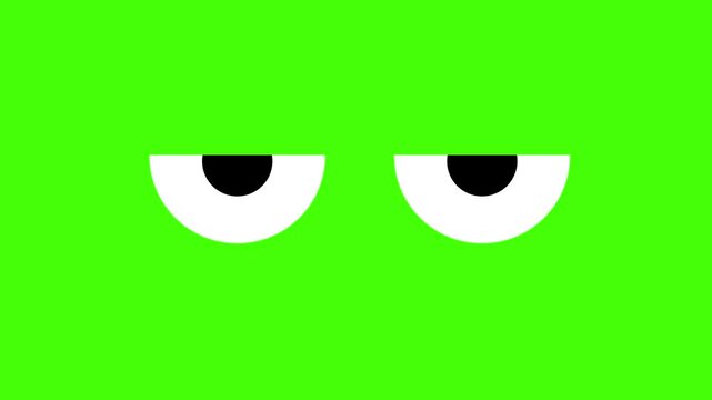Funny animated cartoon eyes looking side to side on green screen background. Cute rolling eyes motion graphic overlay for funny videos and animation.