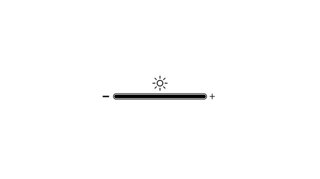 Increasing brightness  adjustment bar animation on transparent background, brightness animation  for light intensity adjustment, Brightness bar increasing from zero percent to hundred percent. 
