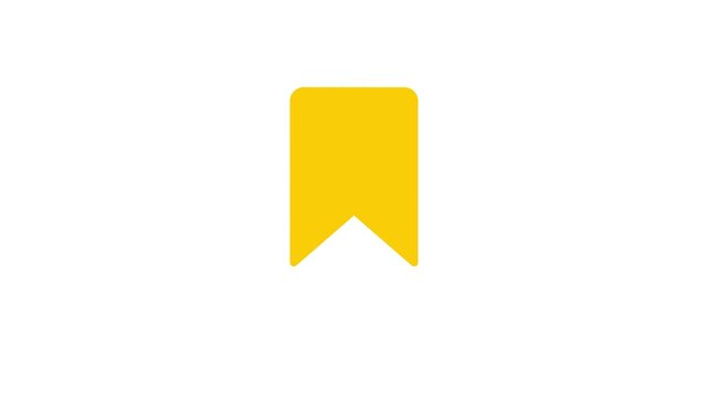 Animated yellow bookmark save icon motion graphic on white background. Minimalist social media save post UI element for mobile apps and website design.