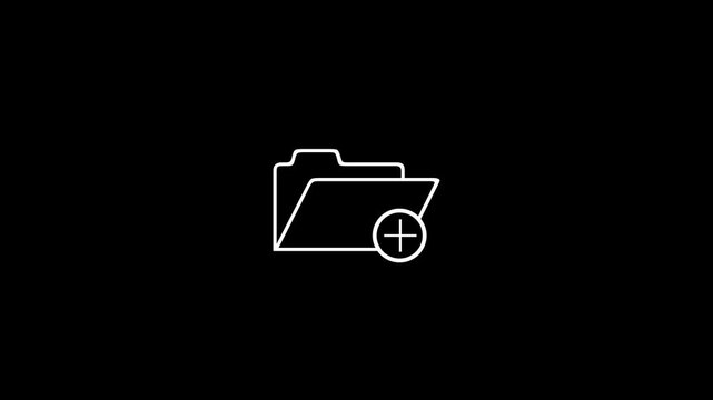 Orange folder icon animation on black background. Representing adding new files or documents to a digital archive.