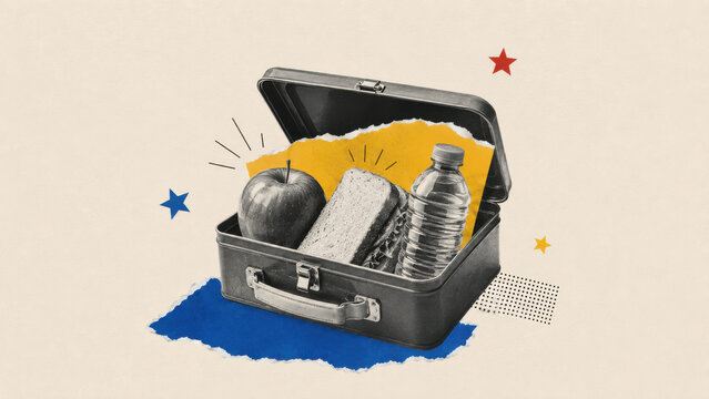 image.pngOpen lunchbox with apple sandwich and water bottle, school supplies, back to school concept, collage art