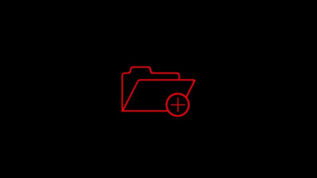 Orange folder icon animation on black background. Representing adding new files or documents to a digital archive.
