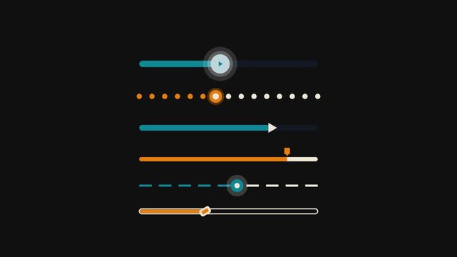 Animated loading bars and progress indicators showing various interactive data styles for digital video motion graphics