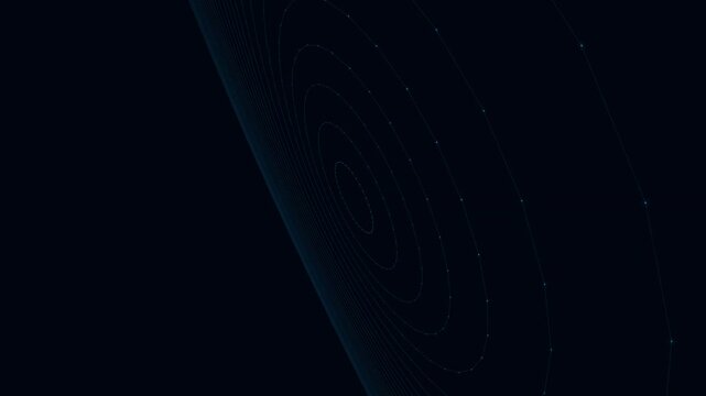 Glowing blue orbital lines form concentric circular patterns across a dark infinite deep space environment