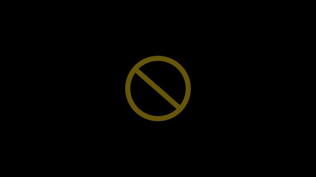 A warning stop sign icon animation on black background. Prohibition sign icon representing restricted or blocked activity.