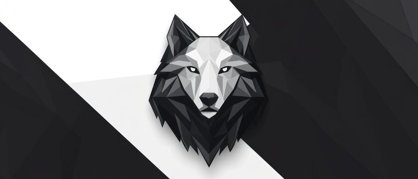 Geometric wolf head black and white lowpoly animal illustration