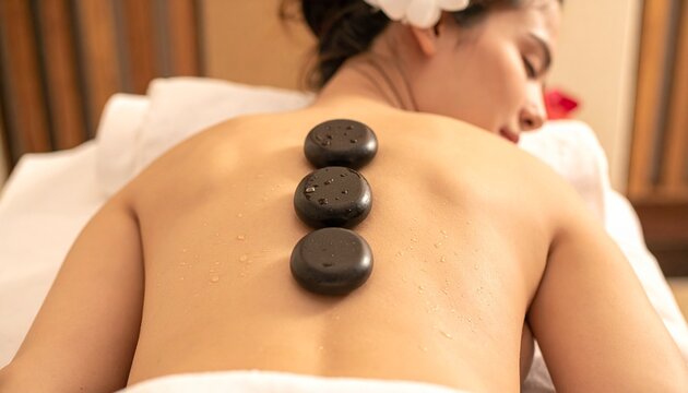 Hot Stone Massage Close Up at Luxury Hotel Spa
