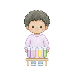 Child with Colorful Test Tubes Illustration
