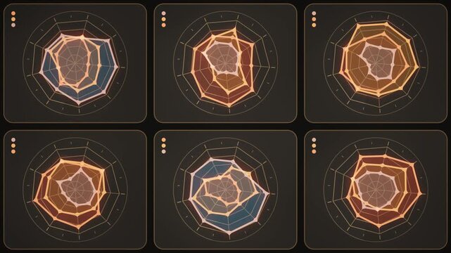 Radar Chart Dashboard Pulse Seamless Loop Abstract Data Analytics Visualization Background in soft charcoal tones