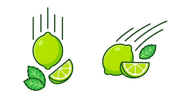 Stylized lime and mint leaves illustration on white background with illustration