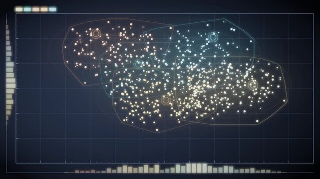 Abstract Scatter Plot Point Cloud Clustering Into Colored Groups Data Visualization Seamless Loop in subtle cobalt tones