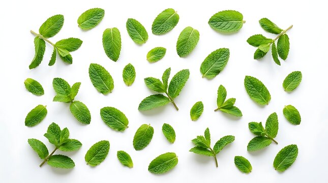 Top view composition of fresh green mint leaves with ingredient, culinary