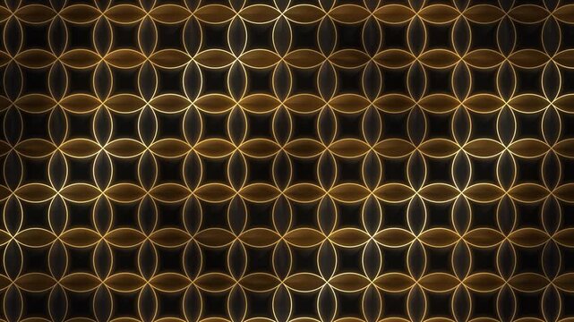 Shippo seven treasures Japanese traditional pattern interlocking circles gold cloisonne background seamless loop in bright black tones