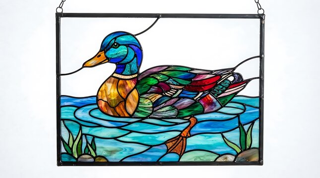 Colorful Stained Glass Mallard Duck Suncatcher Window Hanging Decoration