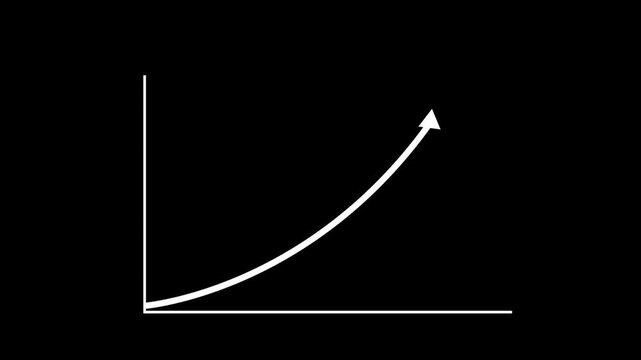 Animated exponential growth chart arrow rising on black background, for business success, and financial analysis