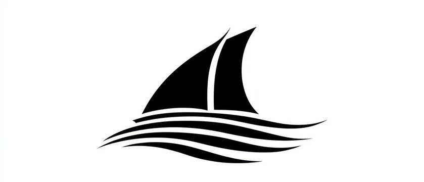 Stylized sailboat icon on wavy water minimalist black and white vector graphic