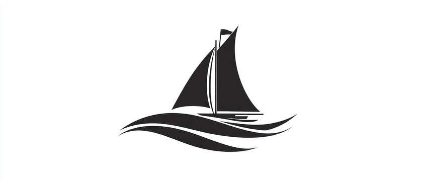 Stylized sailboat on waves monochrome nautical icon minimalist vector graphic